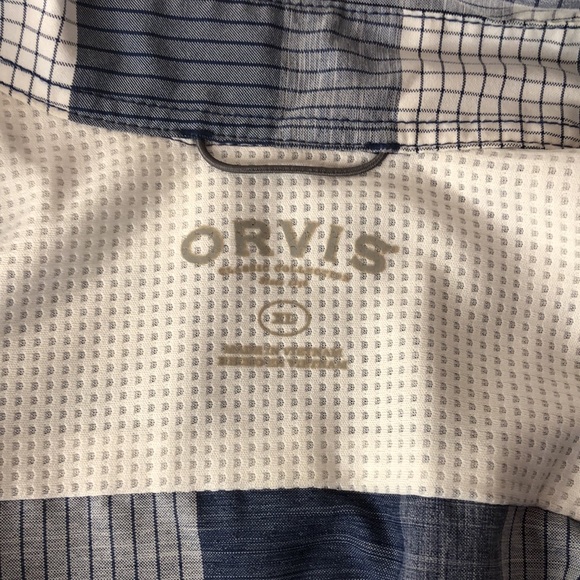 Orvis  XL Blue Plaid Button Down Short Sleeve Double Button Chest Pockets - Picture 4 of 5